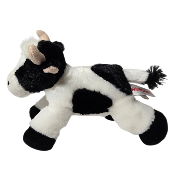 Aurora Mini Moo Plush Cow 7" Mini Flopsie Farm Animal Stuffed Toy Black White - Picture 5 of 9
